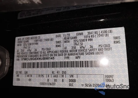 2022 Ford Escape Se z USA, uszkodzony, nr VIN 1FMCU9G6XNUB98145